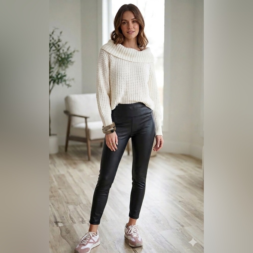 4 PIECES!!! Faux Leather leggings Outfit!! 👖👚